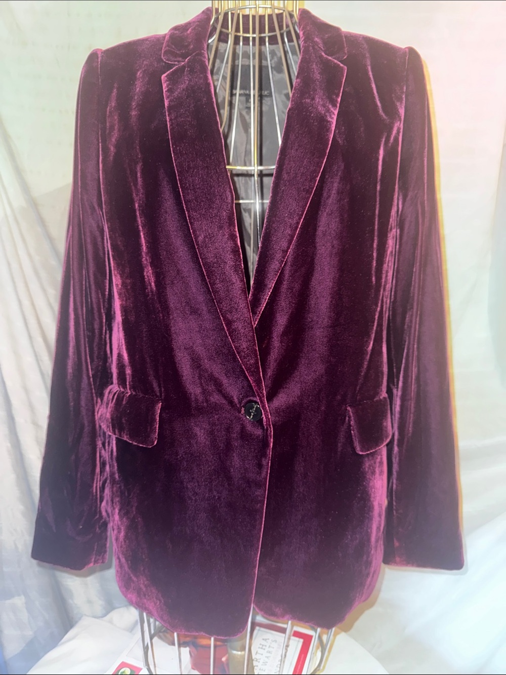 Women's Velvet Blazer Jacket - Deep Burgundy